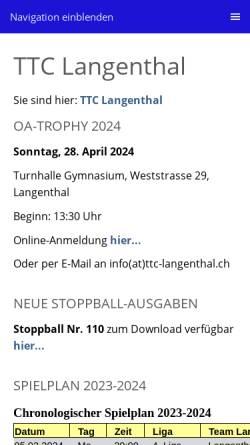 Vorschau der mobilen Webseite www.ttc-langenthal.ch, Tischtennisclub Langenthal