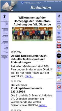 Vorschau der mobilen Webseite www.badminton-oldesloe.de, VfL Oldesloe von 1862 e.V.