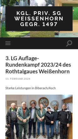 Vorschau der mobilen Webseite www.schuetzengesellschaft-weissenhorn.de, Königlich privilegierte Schützengesellschaft Weißenhorn 1497
