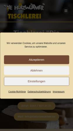 Vorschau der mobilen Webseite www.dieholzwuermer.de, Tischlerei Die Holzwuermer UG