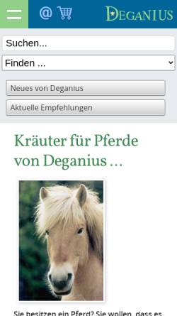Vorschau der mobilen Webseite www.deganius.de, Deganius - Kräuter für Pferde