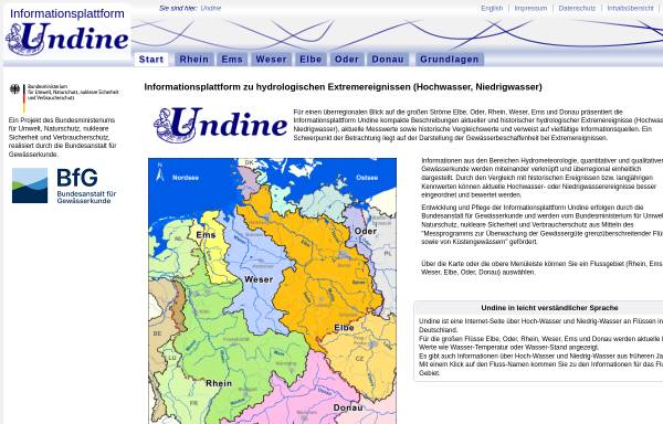 Vorschau von undine.bafg.de, Informationsplattform Undine: hydrologische Extreme