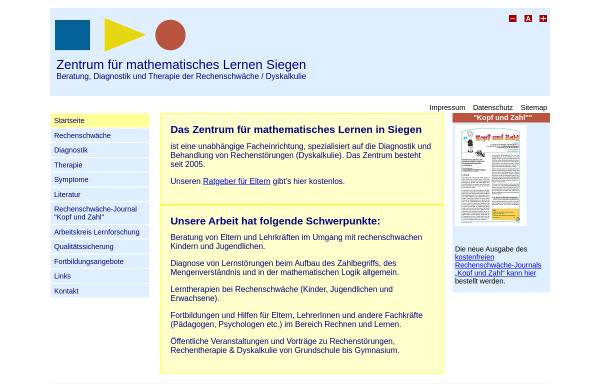 Vorschau von www.rechenschwaeche-siegen.de, Zentrum für mathematisches Lernen Siegen