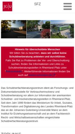 Vorschau der mobilen Webseite www.sfz.uni-mainz.de, Schuldnerfachberatungszentrum an der Johannes-Gutenberg-Universität Mainz
