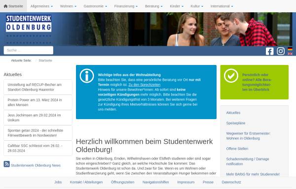 Vorschau von www.studentenwerk-oldenburg.de, Studentenwerk Oldenburg