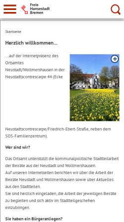 Vorschau der mobilen Webseite www.ortsamt-neustadt.bremen.de, Ortsamt Neustadt/Woltmershausen