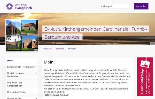 Vorschau von www.deichkirche.de, Ev. Kirchengemeinden Carolinensiel und Funnix-Berdum