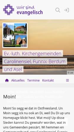 Vorschau der mobilen Webseite www.deichkirche.de, Ev. Kirchengemeinden Carolinensiel und Funnix-Berdum