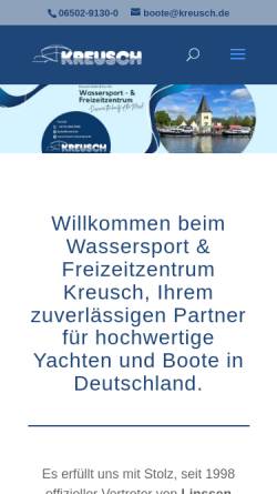 Vorschau der mobilen Webseite www.kreusch.de, Wassersport- und Freizeitzentrum Kreusch