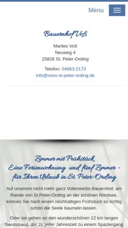 Vorschau der mobilen Webseite www.voss-st-peter-ording.de, Ferienhof Voß