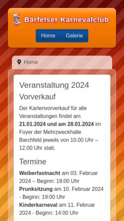 Vorschau der mobilen Webseite www.baerfelser-karnevalclub.de, Bärfelser Karnevalclub e.V.