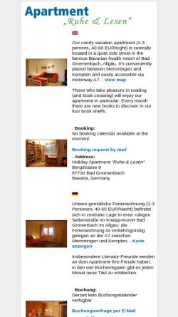 Vorschau der mobilen Webseite www.apartment-groenenbach.com, Ferienwohnung Ruhe & Lesen