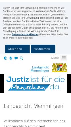 Vorschau der mobilen Webseite www.justiz.bayern.de, Landgericht Memmingen