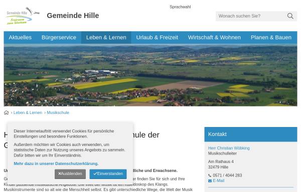 Vorschau von www.hille.de, Musikschule der Gemeinde Hille