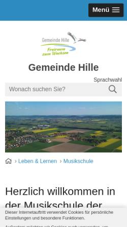 Vorschau der mobilen Webseite www.hille.de, Musikschule der Gemeinde Hille