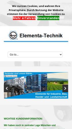 Vorschau der mobilen Webseite www.elementa-tech.de, Elementa-Technik Techn. Vertriebsgesellschaft mbH