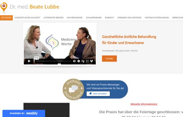 Vorschau von www.dr-lubbe.de, Dr. med. Beate Lubbe, Allgemeinärztliche Praxis