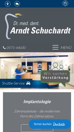 Vorschau der mobilen Webseite www.schuchardt-hartum.de, Dr. med. dent. Arndt Schuchardt, Zahnarztpraxis