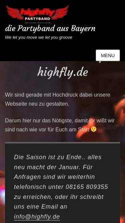 Vorschau der mobilen Webseite www.highfly.de, HighFly - Partyband