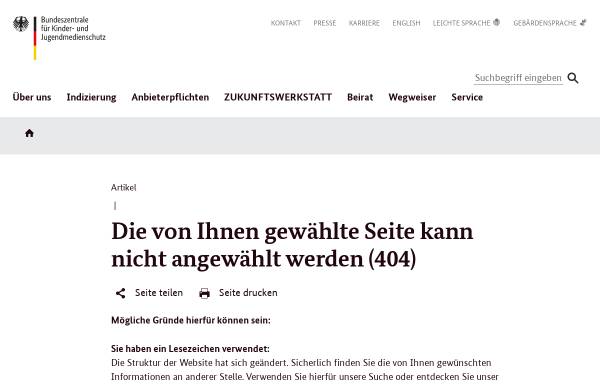 Vorschau von www.bundespruefstelle.de, Bundesprüfstelle für jugendgefährdende Medien