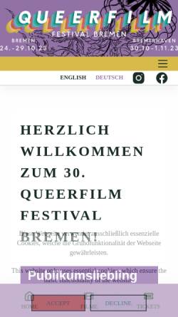Vorschau der mobilen Webseite www.queerfilm.de, Queerfilm Festival