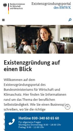 Vorschau der mobilen Webseite www.existenzgruender.de, Existenzgründungsportal des BMWi