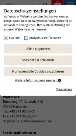 Vorschau der mobilen Webseite www.tiho-hannover.de, Institut für Pharmakologie,Toxikologie und Pharmazie Hannover