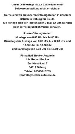 Vorschau der mobilen Webseite www.becker-autoteile.de, BAT Becker Autoteile