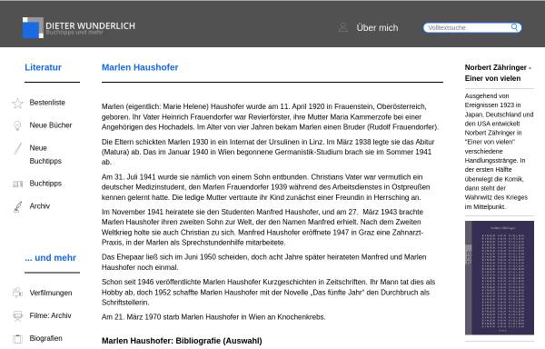 Vorschau von www.dieterwunderlich.de, Biografie von Marlen Haushofer