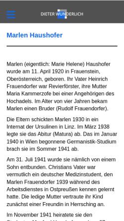 Vorschau der mobilen Webseite www.dieterwunderlich.de, Biografie von Marlen Haushofer