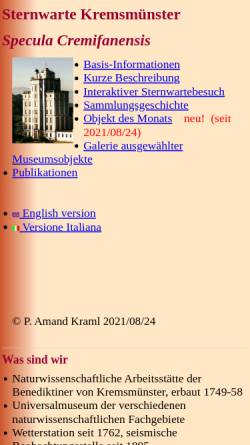 Vorschau der mobilen Webseite www.specula.at, Sternwarte der Benediktiner Kremsmünster