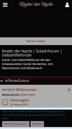 Vorschau der mobilen Webseite kinder-der-nacht-selbsthilfe.de, Kinder der Nacht | Suizidpräventions- und Selbsthilfeforum