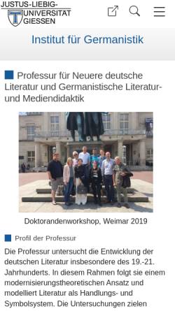 Vorschau der mobilen Webseite www.uni-giessen.de, Justus-Liebig-Universität Gießen: Professur für neuere deutsche Literatur und Germanistische Literatur- und Mediendidaktik