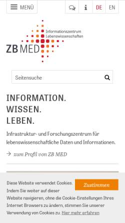 Vorschau der mobilen Webseite www.zbmed.de, Deutsche Zentralbibliothek für Medizin (ZB MED) Leibniz-Informationszentrum Lebenswissenschaften
