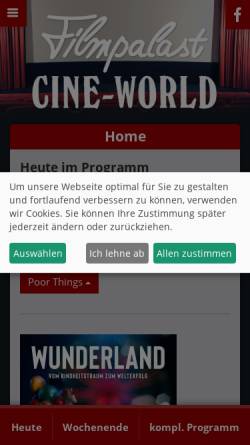 Vorschau der mobilen Webseite www.kino-lingen.de, Filmpalast Cine-World