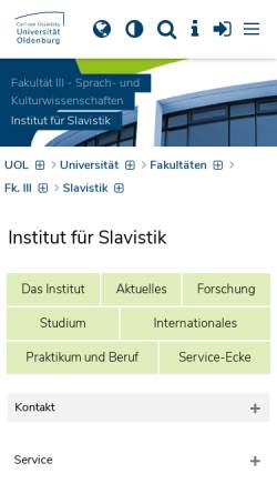 Vorschau der mobilen Webseite www.slavistik.uni-oldenburg.de, Carl von Ossietzky Universität Oldenburg - Institut für Slavistik