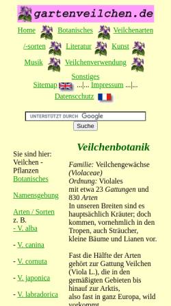 Vorschau der mobilen Webseite www.gartenveilchen.de, Veilchen (Violaceae)