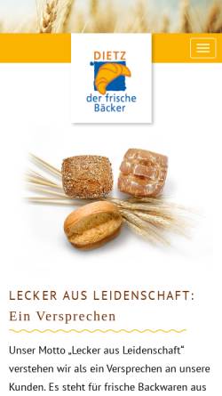 Vorschau der mobilen Webseite www.back-dietz.de, Dietz - der frische Bäcker GmbH & Co.KG
