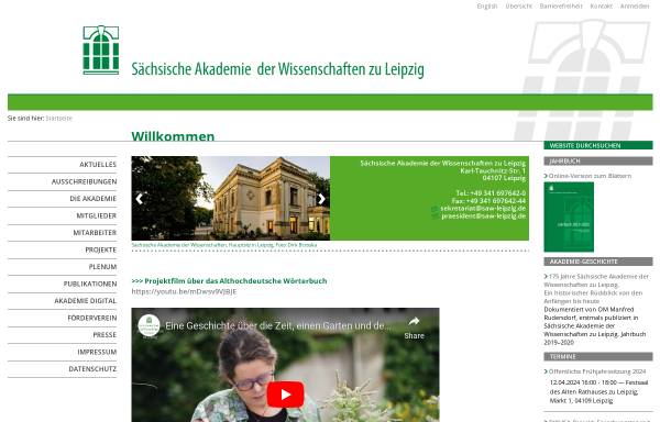 Vorschau von www.saw-leipzig.de, Sächsische Akademie der Wissenschaften zu Leipzig