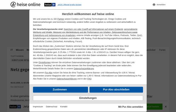 Vorschau von www.heise.de, Netz gegen Kinderporno