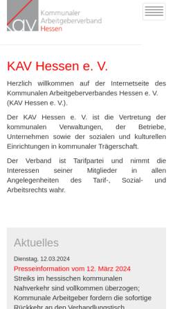 Vorschau der mobilen Webseite www.kav-hessen.de, Kommunaler Arbeitgeberverband Hessen e.V.