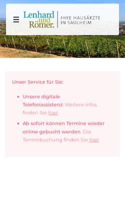 Vorschau der mobilen Webseite www.hausaerzte-saulheim.de, Gemeinschaftspraxis Dr. med. Bernhard Lenhard und Dr. med. Barbara Römer