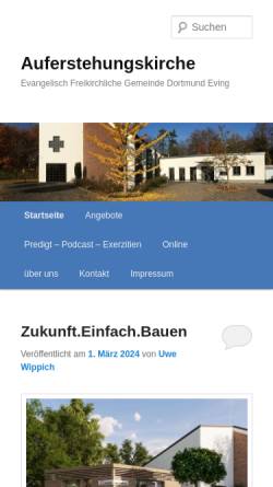Vorschau der mobilen Webseite www.auferstehungskirche-dortmund-eving.de, Evangelisch Freikirchliche Gemeinde Dortmund Eving (Baptisten)
