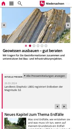 Vorschau der mobilen Webseite www.lbeg.niedersachsen.de, Landesamt für Bergbau, Energie und Geologie (LBEG)
