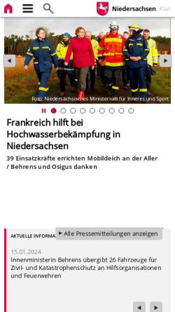 Vorschau der mobilen Webseite www.mi.niedersachsen.de, Niedersächsisches Ministerium für Inneres und Sport