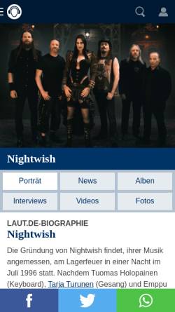 Vorschau der mobilen Webseite www.laut.de, Nightwish