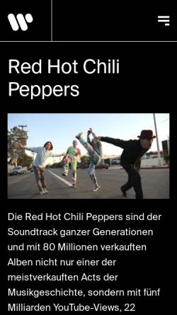 Vorschau der mobilen Webseite www.warnermusic.de, Warner Music: Red Hot Chili Peppers
