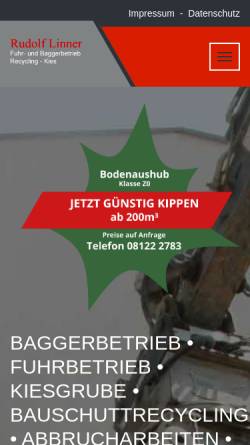Vorschau der mobilen Webseite www.linner-bagger.de, Rudolf Linner Fuhr- und Baggerbetrieb