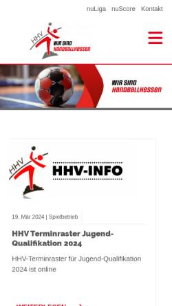 Vorschau der mobilen Webseite www.hessen-handball.de, Hessischer Handball-Verband e. V.