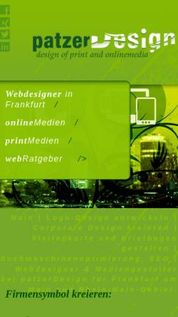 Vorschau der mobilen Webseite www.patzerdesign.net, patzerDesign, Andreas Patzer, Webdesigner in Frankfurt